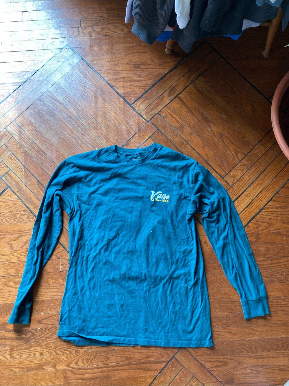 Vans Men's Long-Sleeve Crew Tee in Teal Blue